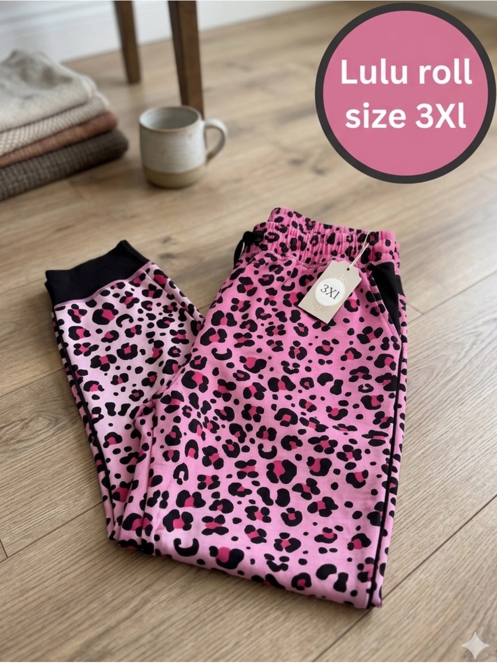 LuLaRoe Pink Leopard Print Jogger Sweatpants Plus Size 3XL